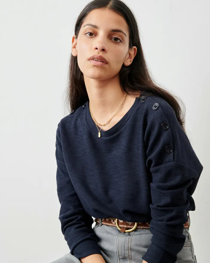 Sessn Womens TShirts And Tops Austin Navy Casaul
