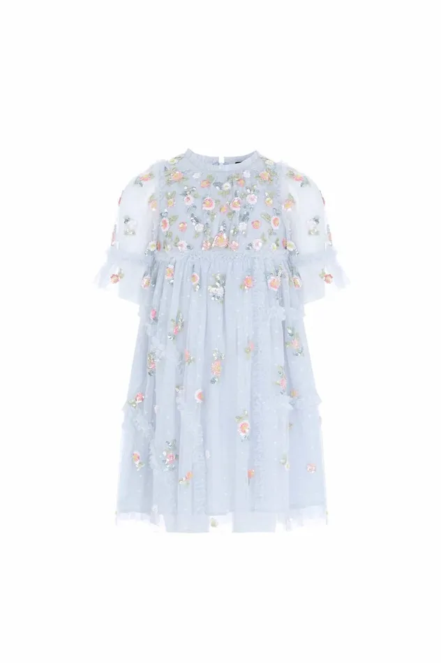 Shimmer Ditsy Short Sleeve Kids Dress Blue Kids Needle and Thread Kids Formalwear