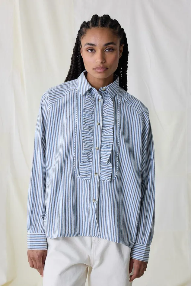 Shirts and Blouses Women Leon and Harper Choral Stripe Shirt Blue