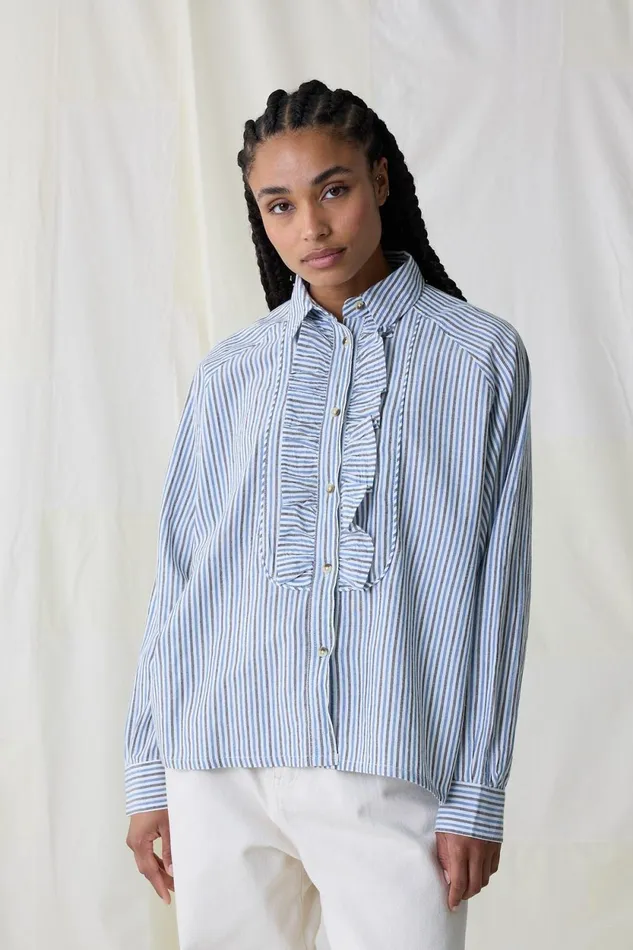 Shirts and Blouses Women Leon and Harper Choral Stripe Shirt Blue