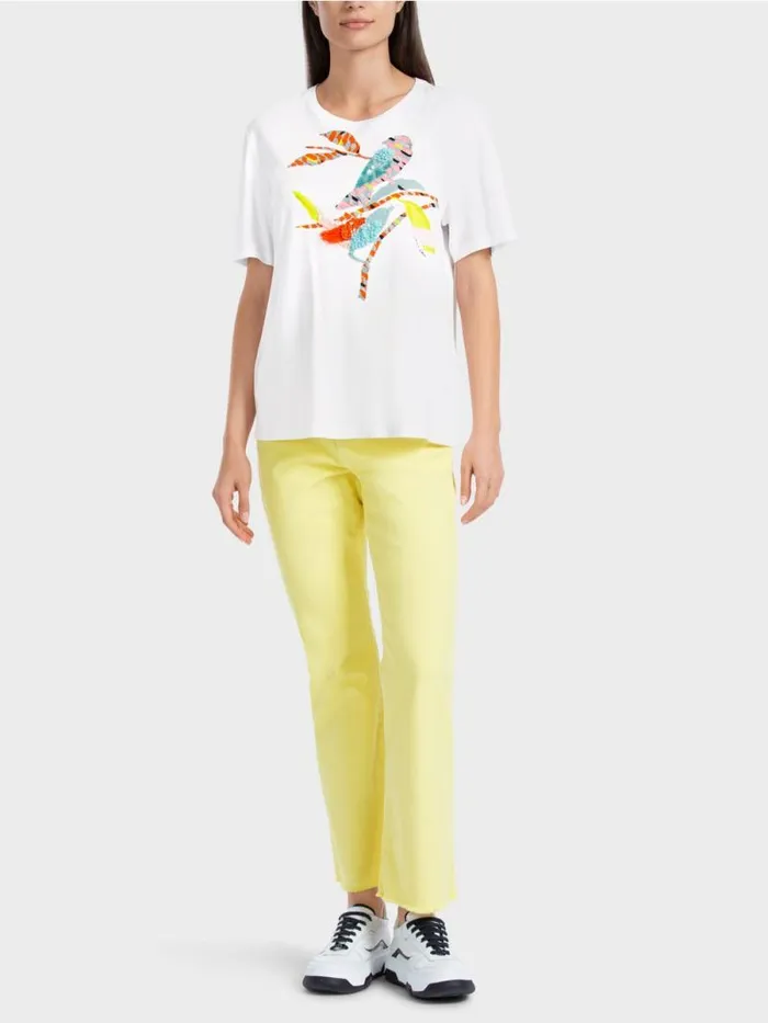 Shirts and Tops Damen Marc Cain TShirt Mit Bunter VogelApplikation White