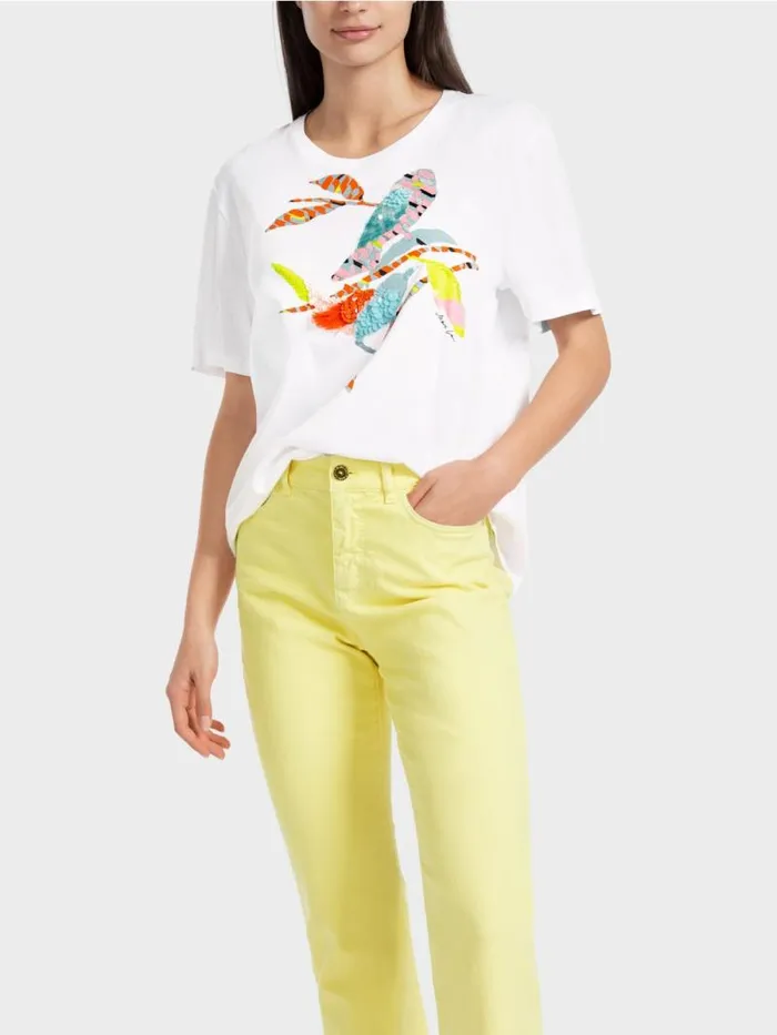 Shirts and Tops Damen Marc Cain TShirt Mit Bunter VogelApplikation White