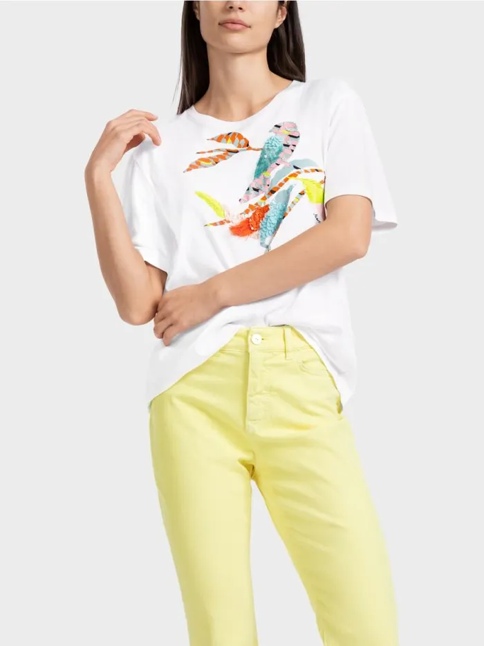 Shirts and Tops Damen Marc Cain TShirt Mit Bunter VogelApplikation White