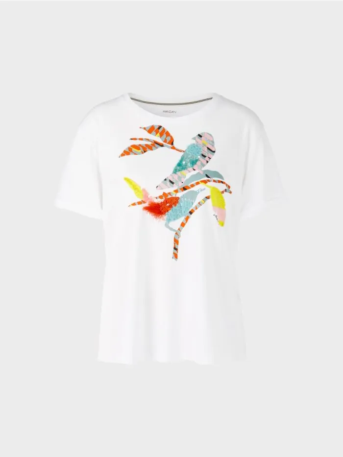 Shirts and Tops Damen Marc Cain TShirt Mit Bunter VogelApplikation White