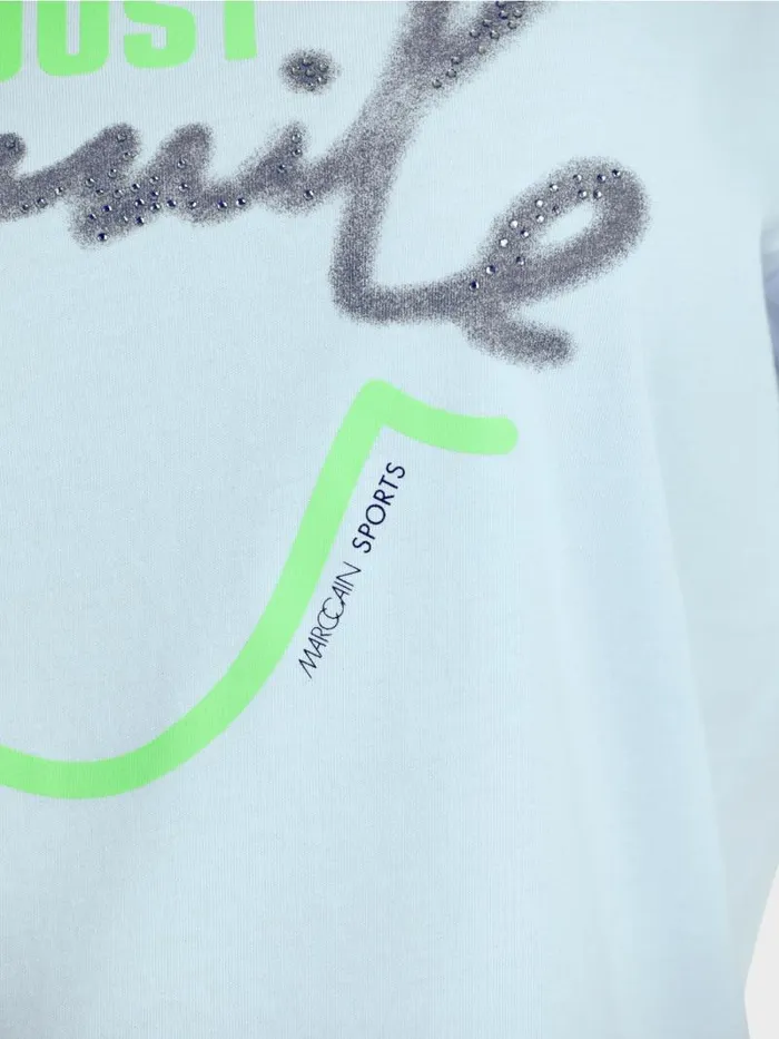 Shirts and Tops Damen Marc Cain TShirt Mit Glitzer 034Rethink Together034 Soft Powder Blue