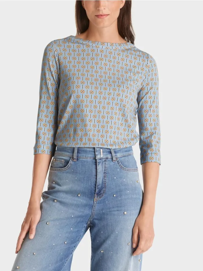Shirts and Tops Damen Marc Cain TShirt Mit Grafischem Dessin Dark Summer Sky