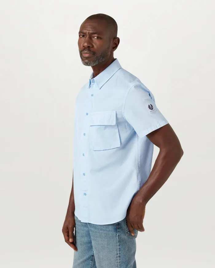 Shirts Men Belstaff Scale Short Sleeve Shirt Sky Blue Shirts Men Belstaff Scale Short Sleeve Shirt Sky Blue