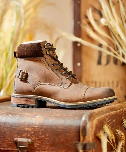 Shoes Boots and Trainers Apparel Joebrowns Aviator Borg Lined Oiled Boots Dark Brown