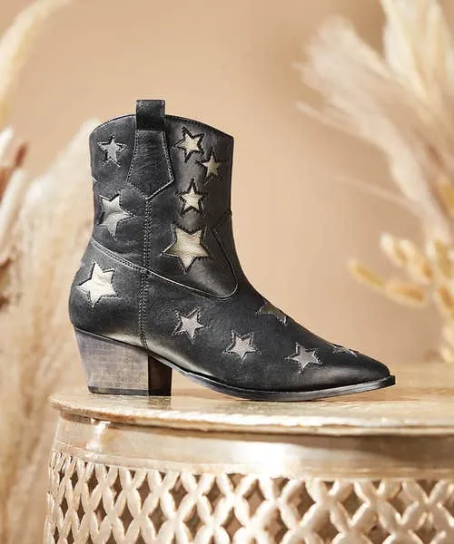 Shoes Sandals and Boots Astraea Leather Western Boots BlackSilver 8211 Joebrowns Apparel