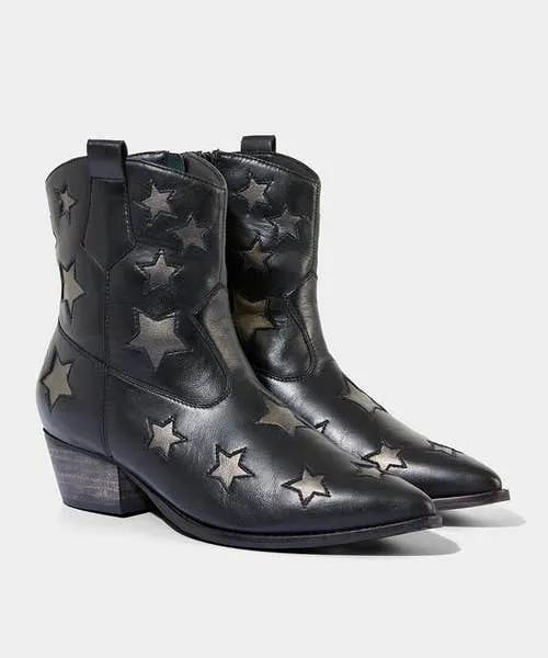Shoes Sandals and Boots Astraea Leather Western Boots BlackSilver 8211 Joebrowns Apparel