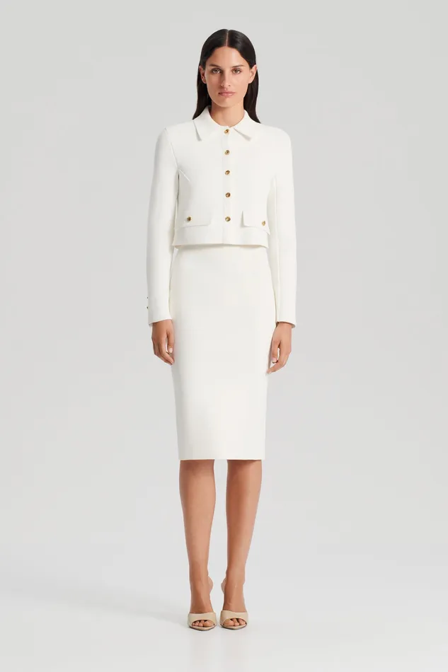 Skirts Scanlan Theodore Women CREPE KNIT SLIT BACK SKIRT CREAM
