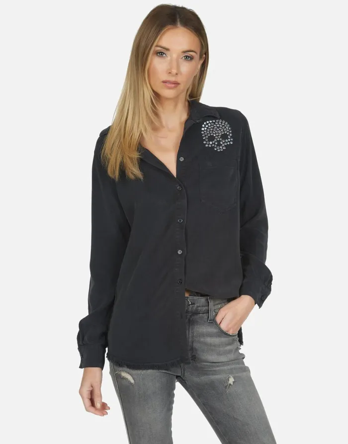 Sloane Nailhead Skull Onyx Women039s Lauren Moshi Long Sleeve