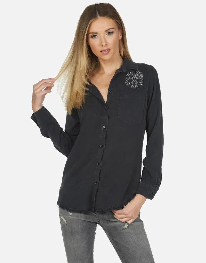 Sloane Nailhead Skull Onyx Women039s Lauren Moshi Long Sleeve