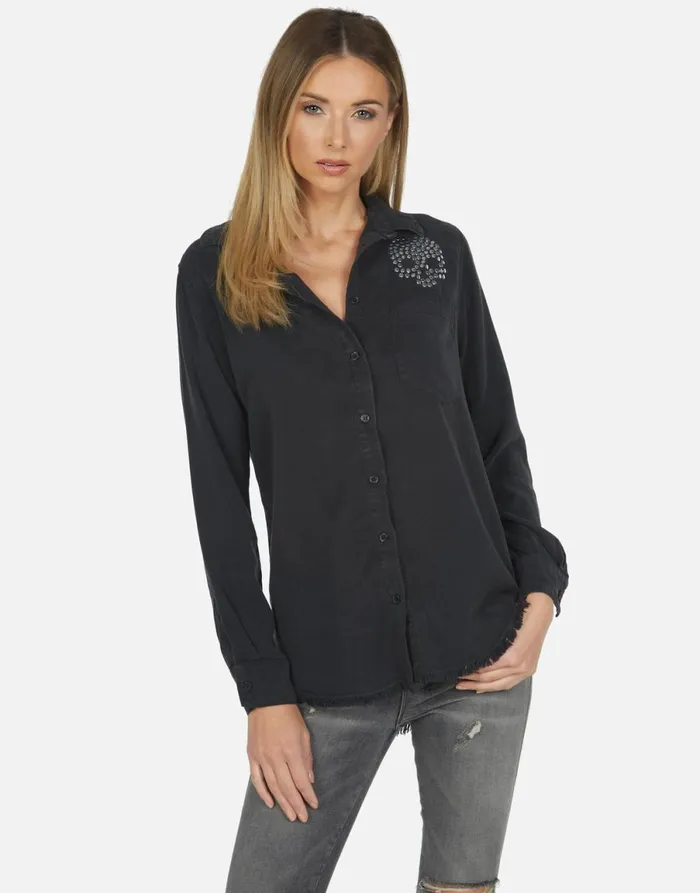 Sloane Nailhead Skull Onyx Women039s Lauren Moshi Long Sleeve