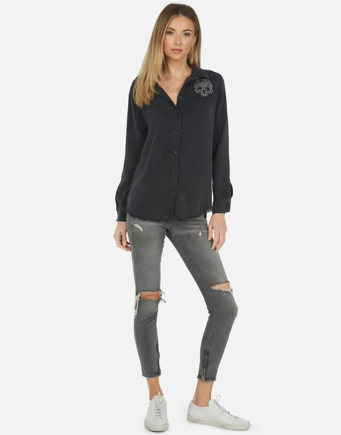 Sloane Nailhead Skull Onyx Women039s Lauren Moshi Long Sleeve