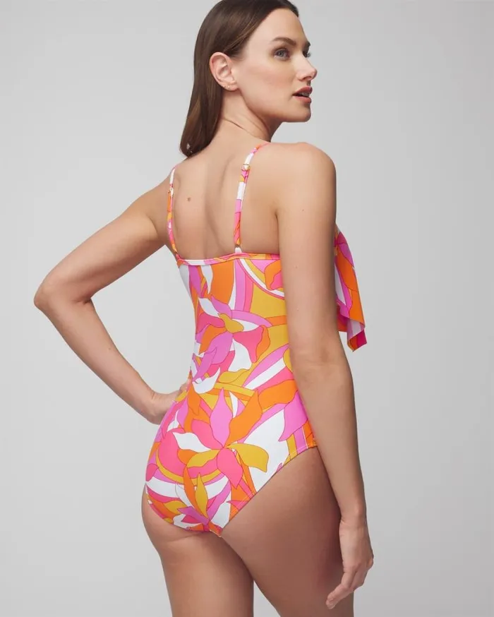 Soma Bleu Rod Italic Floral Geometric Overlay OnePiece Pink Multi Women Swim