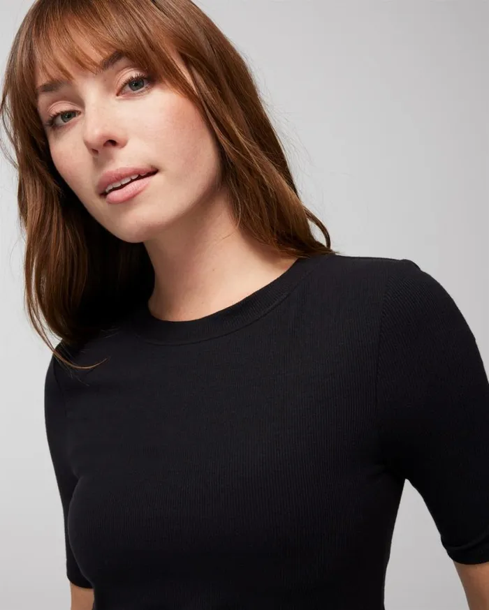 Soma Body Ribbed Crewneck Bra Tee Optic White Women Tops and Bodysuits