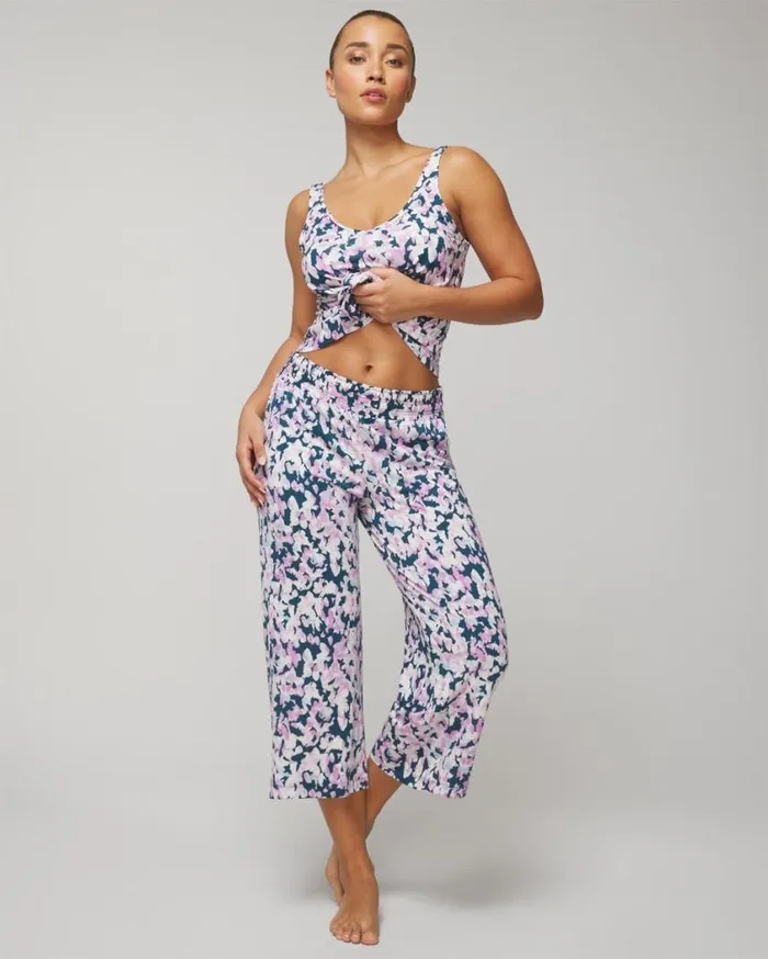 Soma Cool Nights Cropped Pants Dreamland Stripe Blue Women Matching Sets and Separates