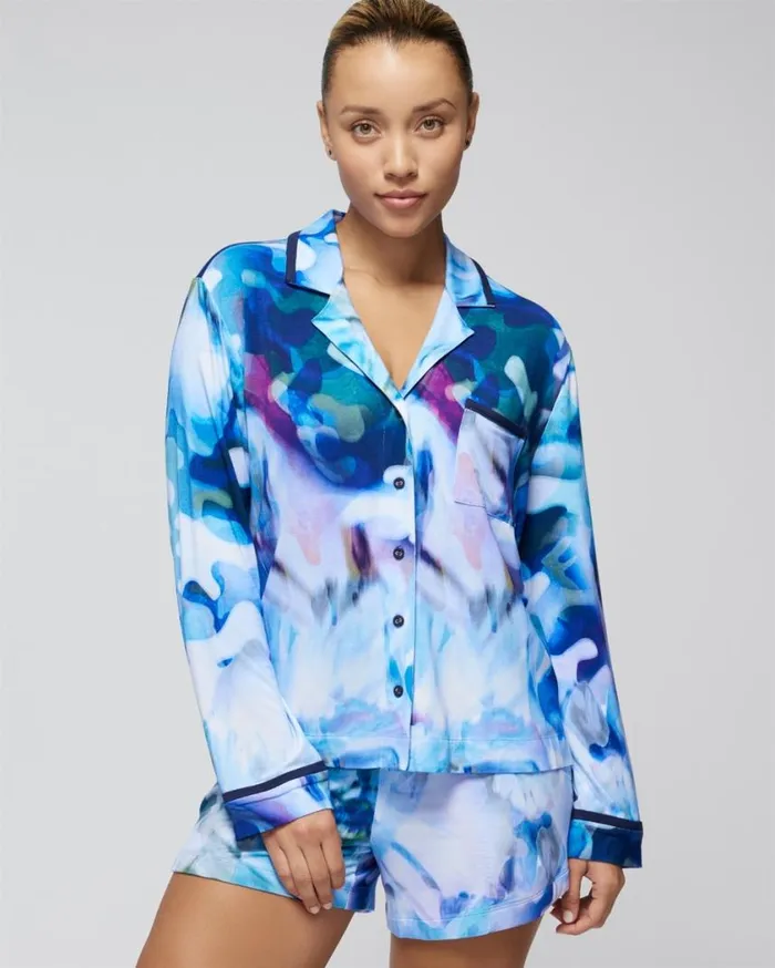 Soma Cool Nights LongSleeve Notch Collar Top Brighton Stripe Champs Women Matching Sets and Separates