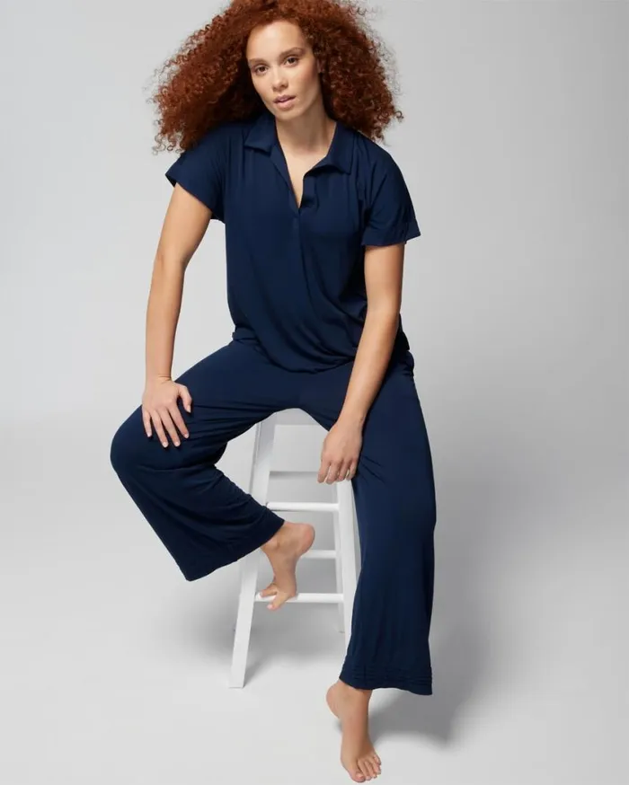 Soma Cool Nights Pintuck WideLeg Pajama Pants Nightfall Navy Women Matching Sets and Separates