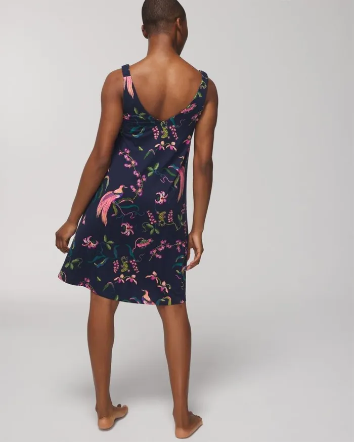 Soma Cool Nights Shirred Strap Chemise Patterned Palms Navy Women Matching Sets and Separates