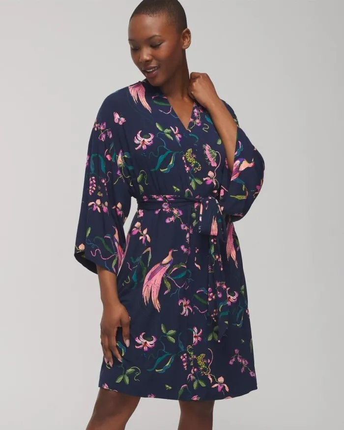 Soma Cool Nights Short Robe Oasis Palms Blackws Women Matching Sets and Separates