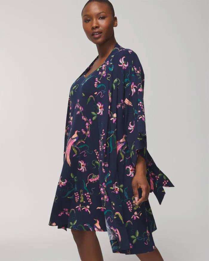 Soma Cool Nights Short Robe Oasis Palms Blackws Women Matching Sets and Separates