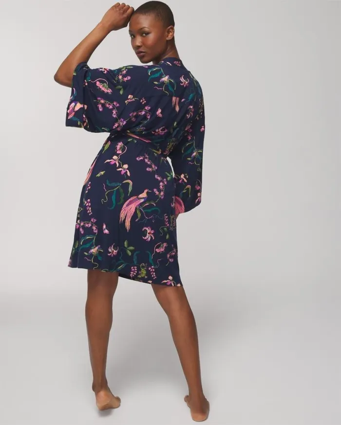 Soma Cool Nights Short Robe Oasis Palms Blackws Women Matching Sets and Separates