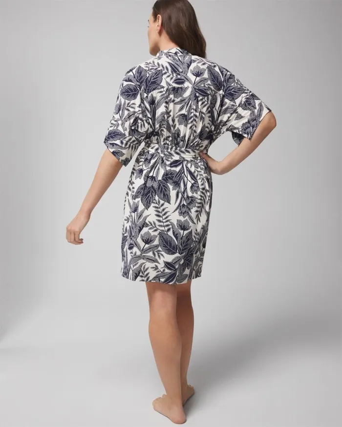 Soma Cool Nights Short Robe Patterned Palms Ws Navy Women Matching Sets and Separates
