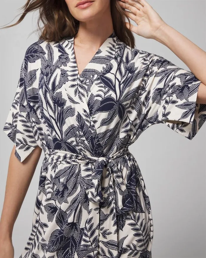 Soma Cool Nights Short Robe Patterned Palms Ws Navy Women Matching Sets and Separates
