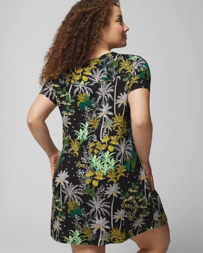 Soma Cool Nights Short Sleeve Sleepshirt Plumeria Dot Black Women Sleepshirts