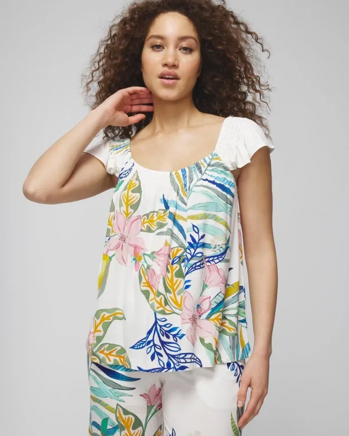 Soma Cool Nights Smocked Ruffle Cami Lemon Squeeze Grand Ivory Women Matching Sets and Separates