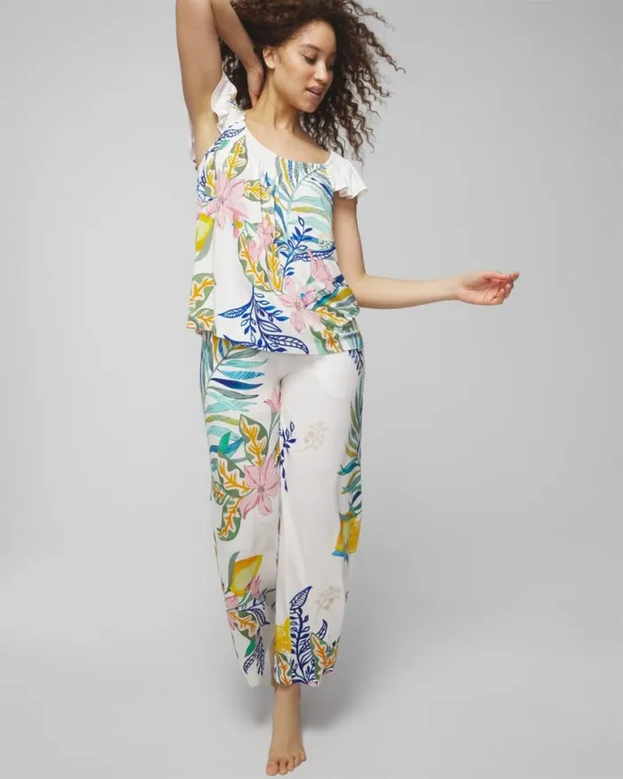 Soma Cool Nights Smocked Ruffle Cami Lemon Squeeze Grand Ivory Women Matching Sets and Separates