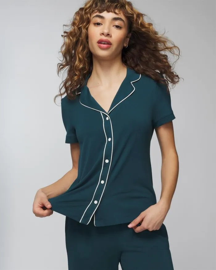 Soma Cool Nights Solid ShortSleeve Notch Collar Black Women Matching Sets and Separates