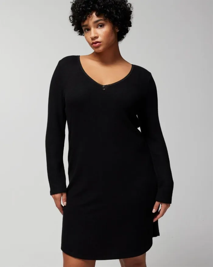 Soma CozyLuxe LongSleeve Sleepshirt Black And White Cross Dye Women Sleepshirts