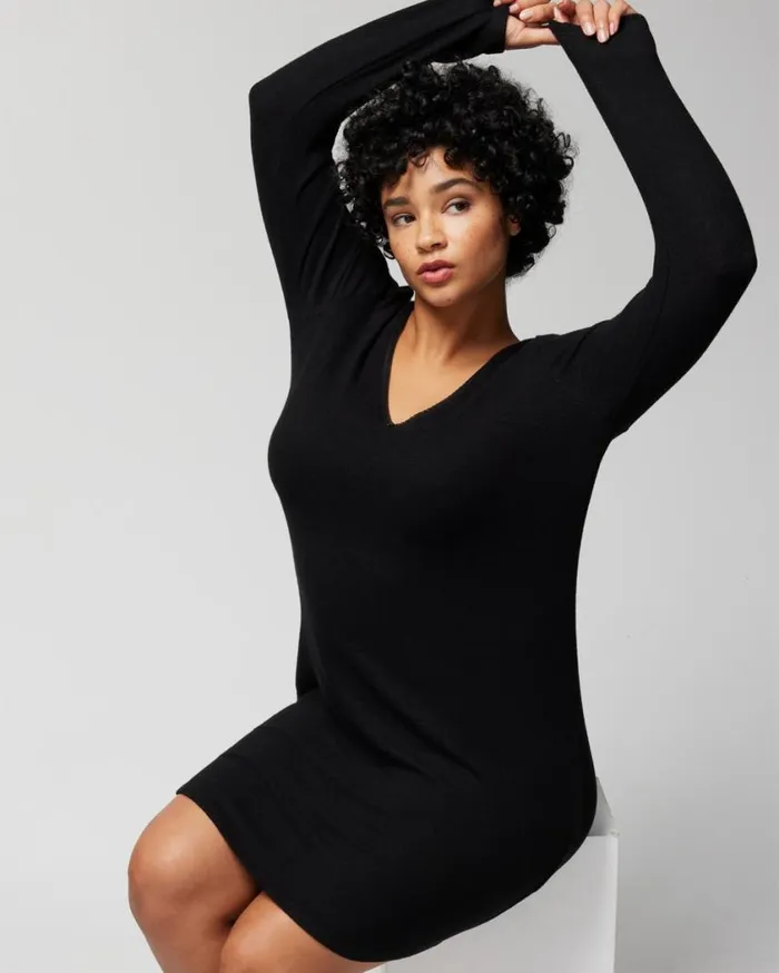 Soma CozyLuxe LongSleeve Sleepshirt Black And White Cross Dye Women Sleepshirts