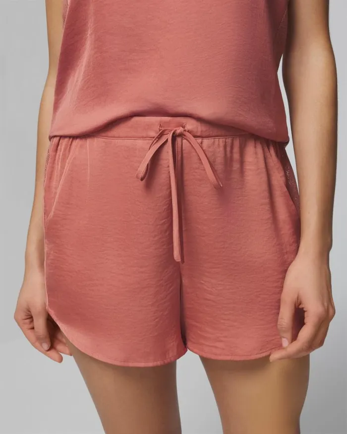 Soma Crinkle Satin Flirty Pajama Shorts Clay Rose Women Matching Sets and Separates