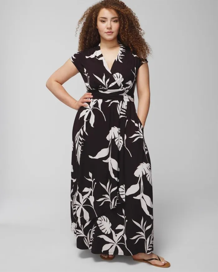 Soma Soft Jersey Band Maxi Bra Dress Shadow Flora Black Women Long Dresses