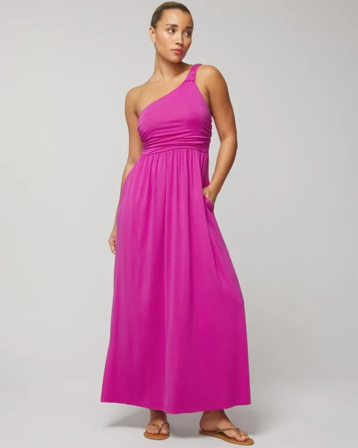 Soma Soft Jersey OneShoulder Knot Maxi Bra Dress Wild Berry Women Long Dresses