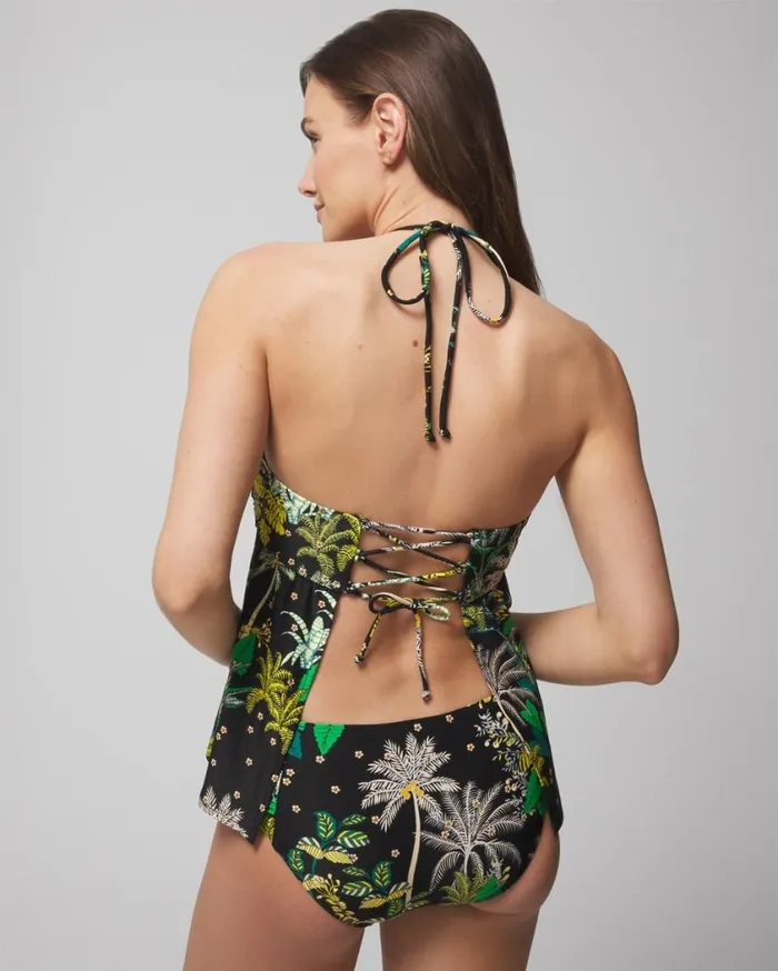 Soma Soma Swim Flyaway Halter Tankini Oasis Palms Black Women Swim