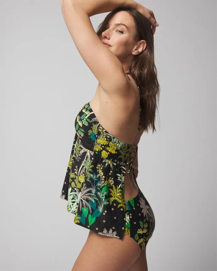 Soma Soma Swim Flyaway Halter Tankini Oasis Palms Black Women Swim