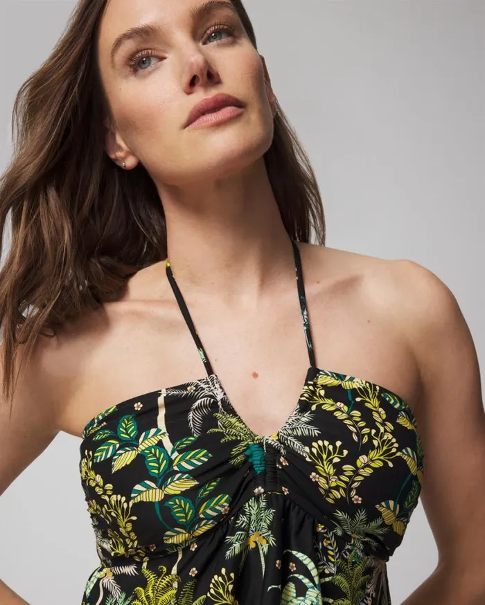 Soma Soma Swim Flyaway Halter Tankini Oasis Palms Black Women Swim