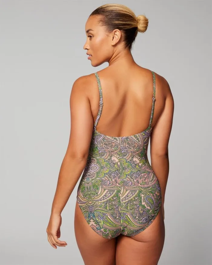 Soma Soma Swim TwistFront Keyhole OnePiece Ornamental Paisley G Lime Women Swim