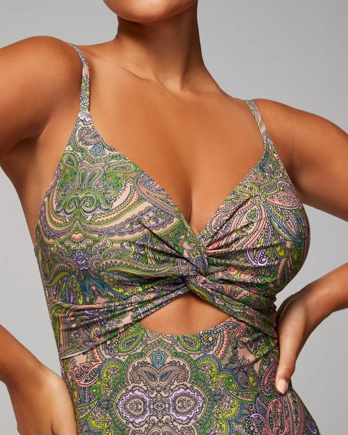 Soma Soma Swim TwistFront Keyhole OnePiece Ornamental Paisley G Lime Women Swim