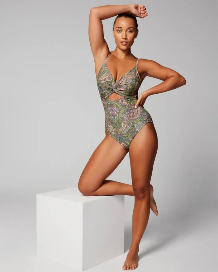 Soma Soma Swim TwistFront Keyhole OnePiece Ornamental Paisley G Lime Women Swim