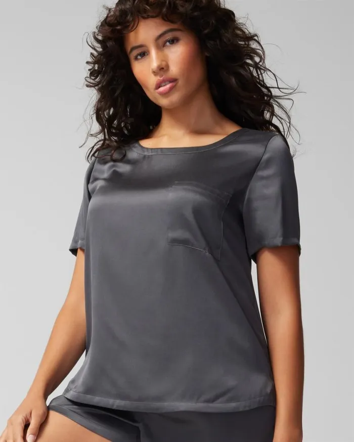Soma Washable Silk ShortSleeve Tee Galaxy Gray Women Pajama Tops