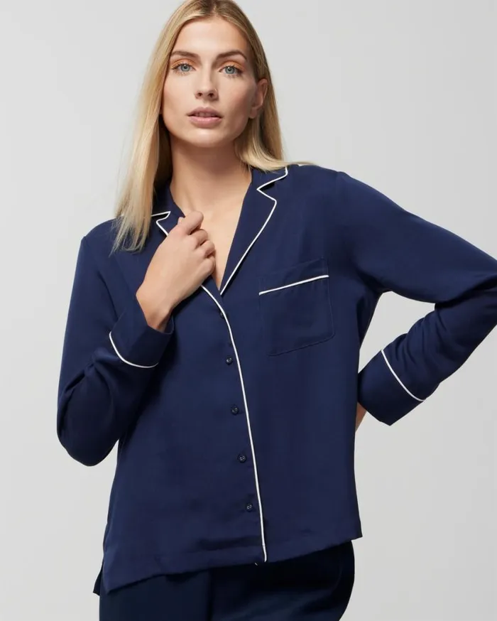Soma Woven LongSleeve Notch Collar Top Poet Pink Women Pajama Tops
