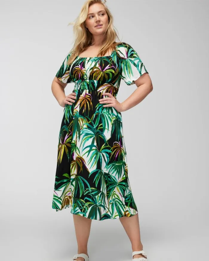 Soma Woven Midi Bra Dress Bungalow Palms Coconut Women Midi Dresses