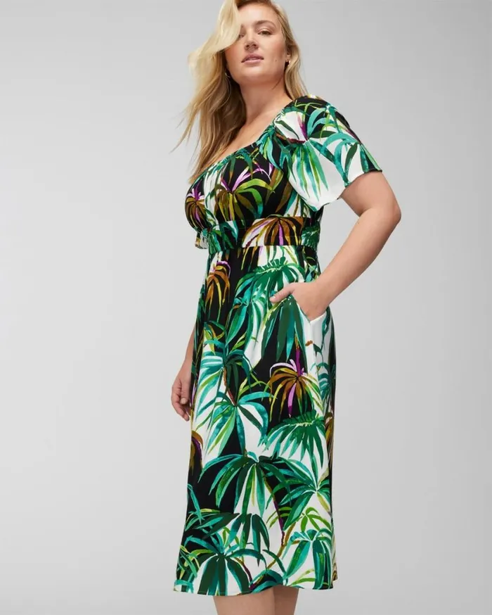 Soma Woven Midi Bra Dress Bungalow Palms Coconut Women Midi Dresses