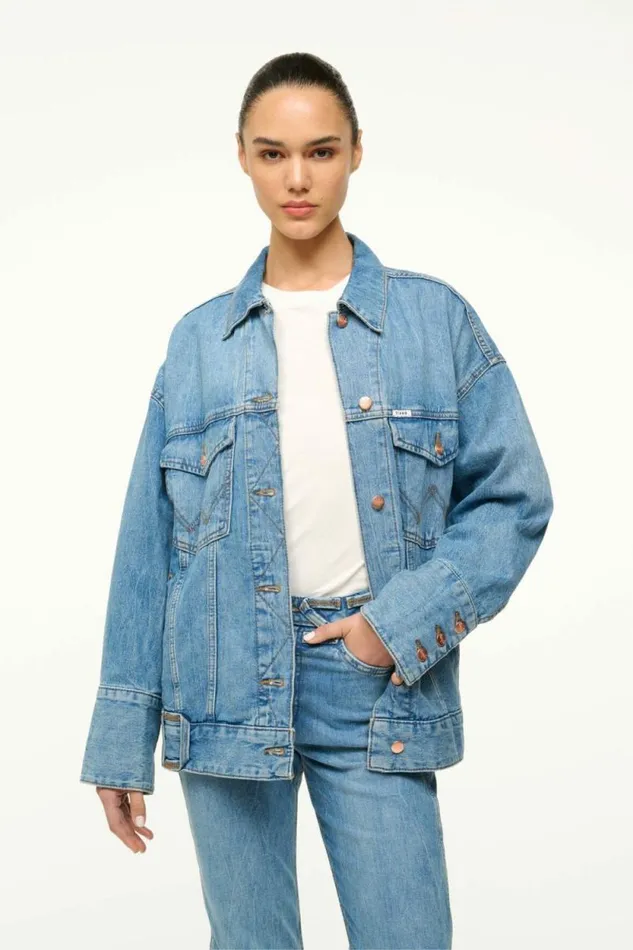 STAUD Denim WRANGLER THE BIGGEST JEAN JACKET Mid Blue 8211 Women